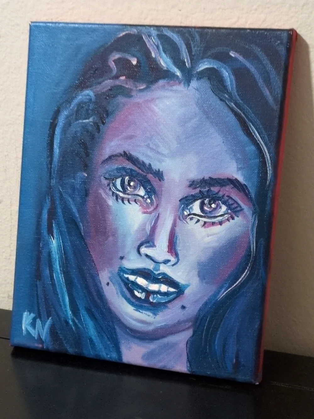 Hand-Painted Blue & Purple Oil Painting Portrait Canvas